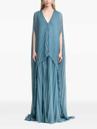 Gemy Maalouf Plissé V-neck Maxi Dress In Blue