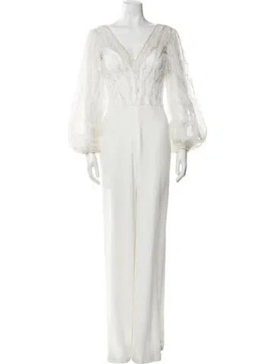 Pre-owned Gemy Maalouf Plunge Neckline Jumpsuit In White