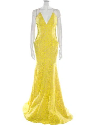 Pre-owned Gemy Maalouf Plunge Neckline Long Dress In Yellow