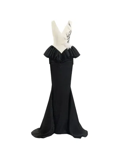 Gemy Maalouf Plunging V-neck Embroidered Maxi Dress In Black