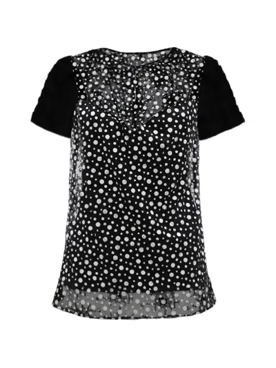 Gemy Maalouf Polka Dot Mesh Blouse In Black
