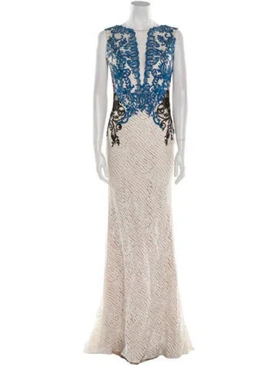 Pre-owned Gemy Maalouf Printed Long Dress W/ Tags In Blue