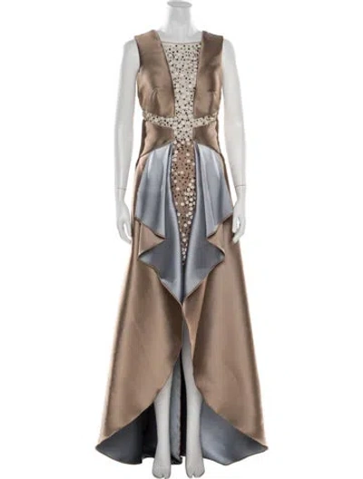 Pre-owned Gemy Maalouf Printed Long Dress W/ Tags In Neutrals