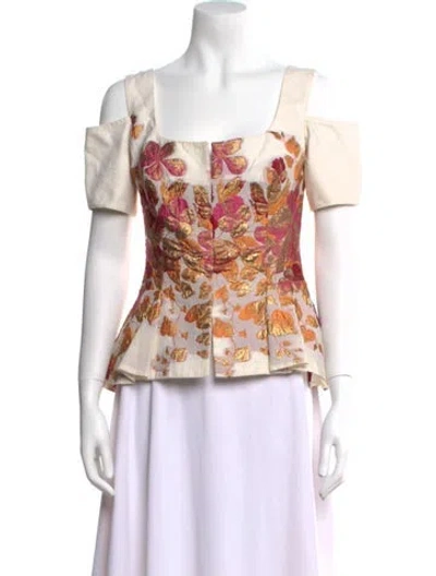 Pre-owned Gemy Maalouf Printed Square Neckline Top In Neutral