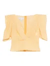 Gemy Maalouf Puff-sleeve V-neck Top In Yellow