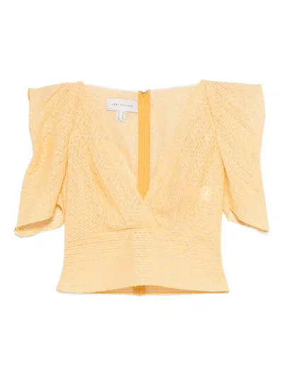 Gemy Maalouf Puff-sleeve V-neck Top In Yellow