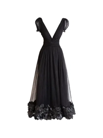 Gemy Maalouf Puffed-shoulders Midi Dress In Black