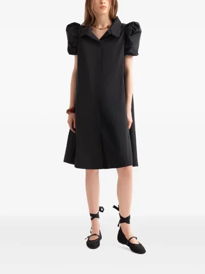 Gemy Maalouf Puff-sleeves Midi Shirt Dress In Black