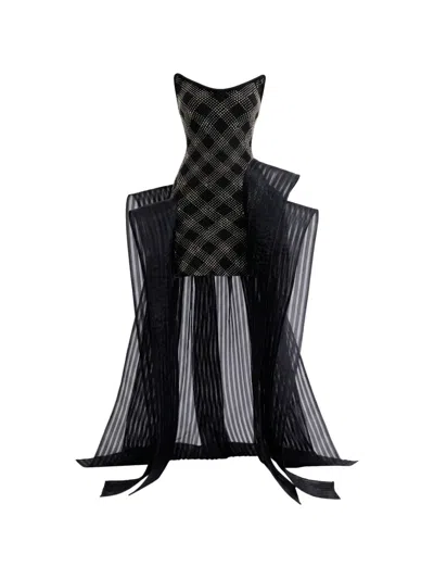 Gemy Maalouf Rhinestone-embellished Structured-neckline Dress In Blue