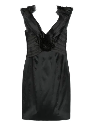 Gemy Maalouf Rose-embellished Pleated Dress In Black