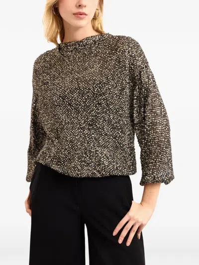 Gemy Maalouf Round Neck Blouse In Brown