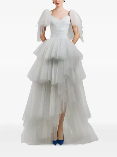 Gemy Maalouf Ruffled Beaded Straps Dress In White