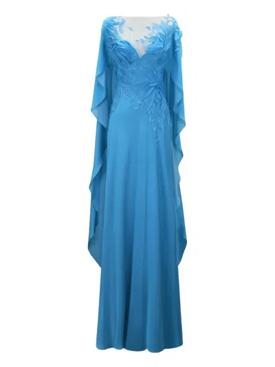 Gemy Maalouf Ruffled Cape Dress In Blue