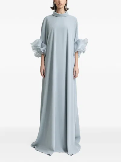 Gemy Maalouf Ruffled-cuff Mock-neck Maxi Dress In Blue