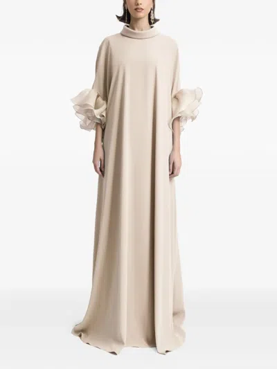 Gemy Maalouf Ruffled-cuff Mock-neck Maxi Dress In Gray