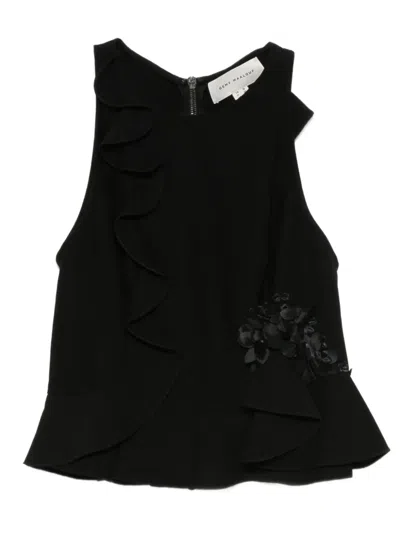 Gemy Maalouf Ruffled Floral-embellished Top In Black