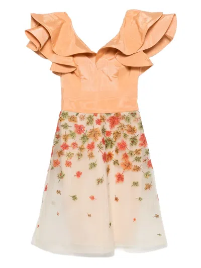 Gemy Maalouf Ruffled Leaf-embellished Dress In Multi