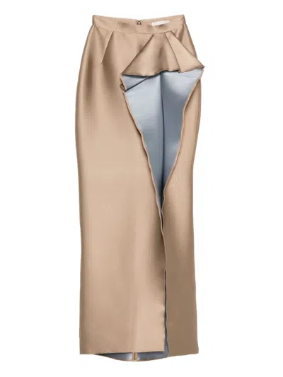 Gemy Maalouf Ruffled Slit Skirt In Brown