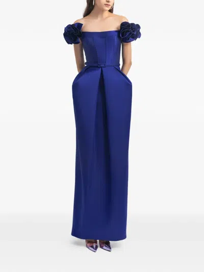 Gemy Maalouf Ruffled Structured Maxi Dress In Blue