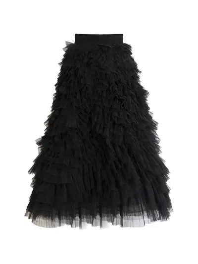 Gemy Maalouf Ruffled Tulle Midi Skirt In Animal Print