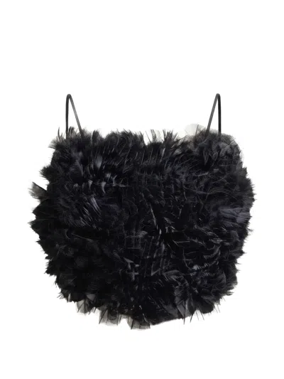 Gemy Maalouf Ruffled Tulle-trim Cropped Top In Black