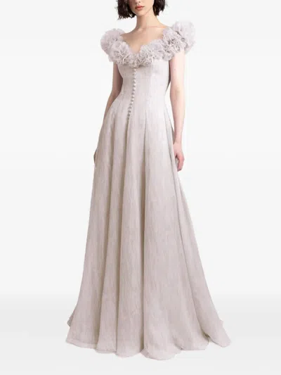 Gemy Maalouf Ruffled-shoulder Button-front Dress In Neutral