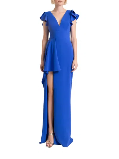 Gemy Maalouf Ruffled-sleeve Draped Dress In Blue