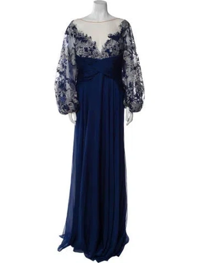 Pre-owned Gemy Maalouf Scoop Neck Long Dress W/ Tags In Blue