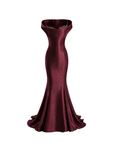 Gemy Maalouf Sculpted Mermaid Gown In Burgundy