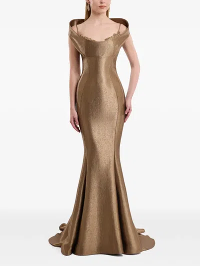 Gemy Maalouf Sculpted Mermaid-silhouette Maxi Dress In Brown
