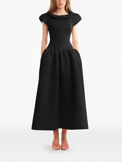 Gemy Maalouf Sculpted Neckline Drop-waist Midi Dress In Black