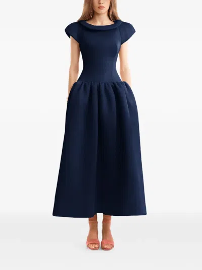 Gemy Maalouf Sculpted-neckline Drop-waist Midi Dress In Blue