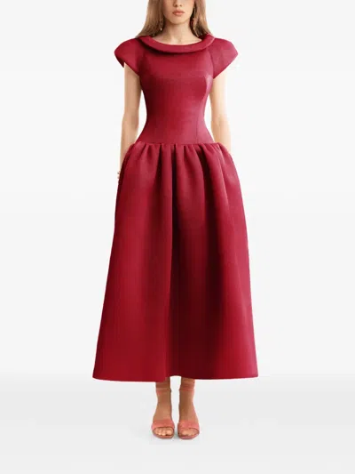 Gemy Maalouf Sculpted-neckline Drop-waist Midi Dress In Red