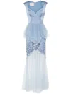 Gemy Maalouf Sequin-embellished Panelled Gown In Blue