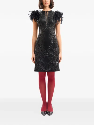 Gemy Maalouf Sequined Feather Mini Dress In Black