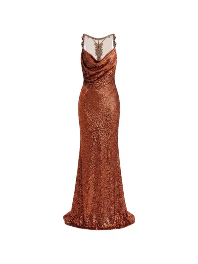 Gemy Maalouf Sequin-embellished Beaded-strap Dress In Orange