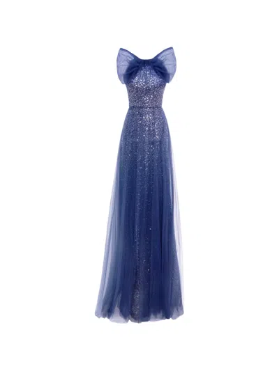 Gemy Maalouf Sequin-embellished Bow-detail Dress In Blue
