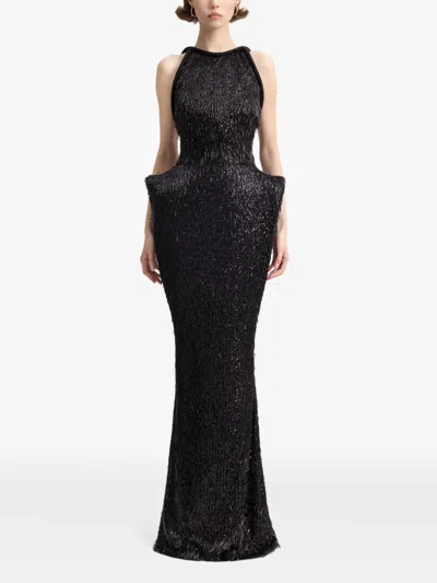 Gemy Maalouf Sequin-embellished Open-back Dress In Black