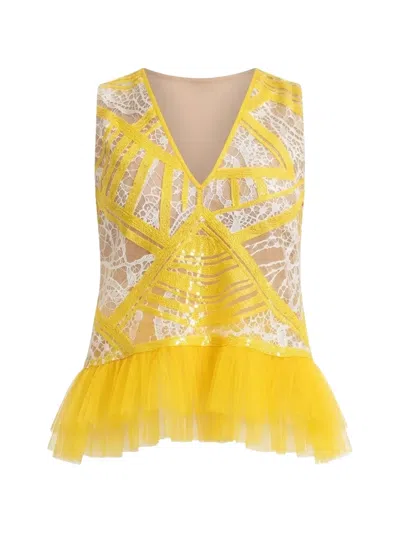 Gemy Maalouf Sequin-embellished Ruffled Top In Yellow