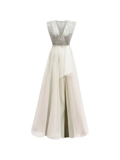 Gemy Maalouf Sequin-embellished V-neck Dress In White