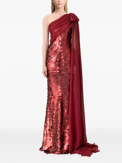 Gemy Maalouf Sequinned Cape-sleeve Maxi Dress In Red