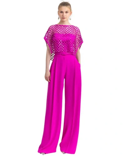 Gemy Maalouf Sequins Top With Straight Cut Crepe Pants - Sets In Pink
