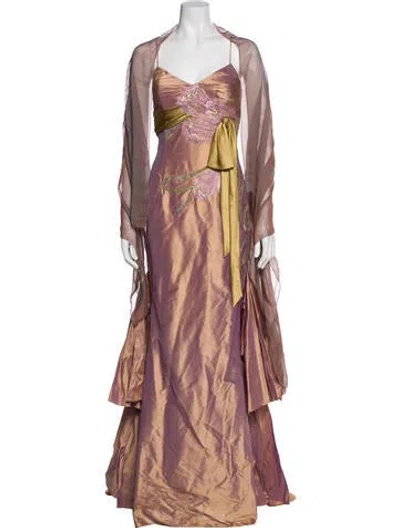 Pre-owned Gemy Maalouf Silk Colorblock Pattern Dress Set W/ Tags In Pink