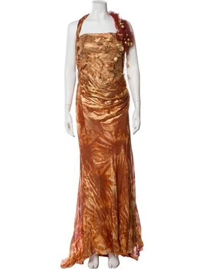 Pre-owned Gemy Maalouf Silk Long Dress In Multi