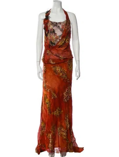 Pre-owned Gemy Maalouf Silk Long Dress In Orange