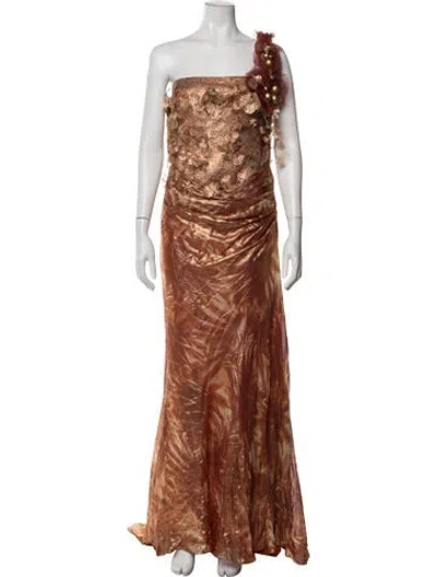 Pre-owned Gemy Maalouf Silk Long Dress In Orange