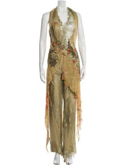 Pre-owned Gemy Maalouf Silk Printed Skirt Set In Neutral