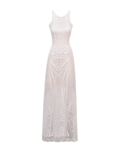 Gemy Maalouf Silver Slim-cut Pattern Lace Midi Dress - Midi Dresses