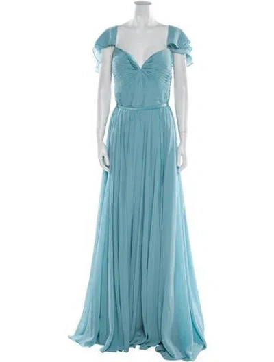 Pre-owned Gemy Maalouf Square Neckline Long Dress In Blue