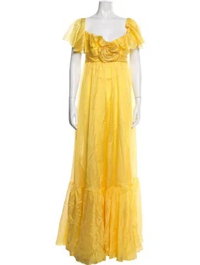 Pre-owned Gemy Maalouf Square Neckline Long Dress In Yellow